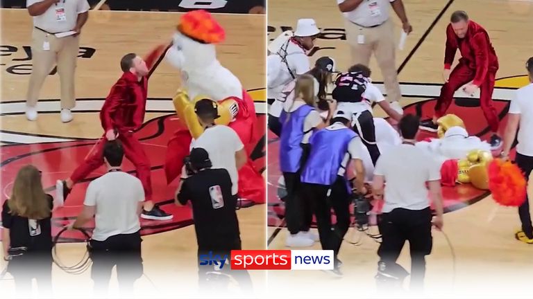 Conor McGregor took part in a half-time stunt with the Miami Heat mascot, Burnie.