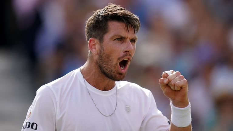 Great Britain&#39;s Cameron Norrie reacts during his second round Men&#39;s Singles match against Australia&#39;s Jordan Thompson on day three of the 2023 cinch Championships at The Queen&#39;s Club, London.